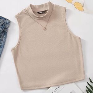 SHEIN Sleeveless Mock Neck Top - Cream